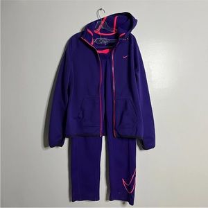 Nike Tracksuit Mens Solid Purple Full Zip Jacket (XL) & Sweat Pants (L)